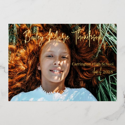 フォト卒業発表フォイル実在招待状 箔招待状 (正面)