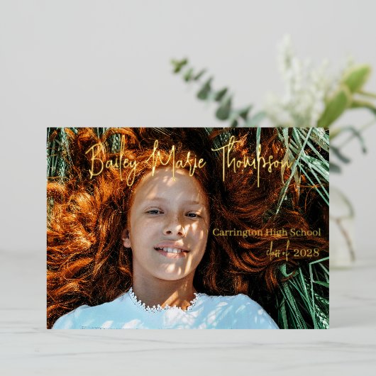 フォト卒業発表フォイル実在招待状 箔招待状 (立ち正面)