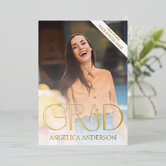 フォト卒業発表フォイル招待状 箔招待状 (立ち正面)