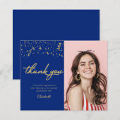 フォト卒業金ゴールドブルーバジェットサンキューカード (正面/裏面)