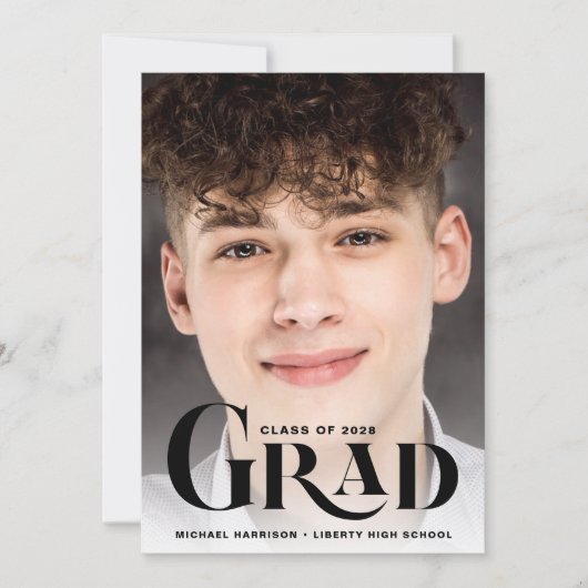 フォト大はっきりしたタイポグラフィ卒業 案内状 (正面)