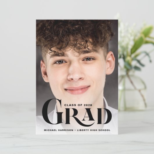 フォト大はっきりしたタイポグラフィ卒業 案内状 (スタンド正面)