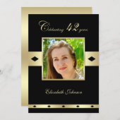 フォト大人誕生日ブラックと金ゴールド 招待状 (正面/裏面)