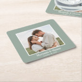 フォト婚約パーティユーカリ スクエアペーパーコースター (アングル)