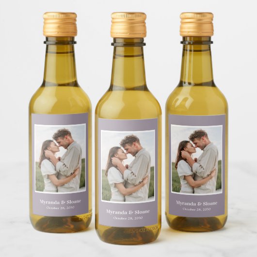 フォト婚約パーティ紫ワインラベル ワインラベル (ボトル)