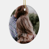 フォト婚約ホリデーキープサケクリスマスセラミ セラミックオーナメント (右)