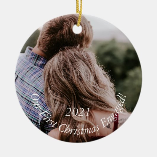 フォト婚約ホリデーキープサケクリスマスセラミ セラミックオーナメント (正面)