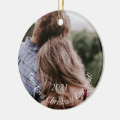 フォト婚約ホリデーキープサケクリスマスセラミ セラミックオーナメント (左)