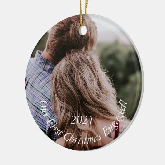 フォト婚約ホリデーキープサケクリスマスセラミ セラミックオーナメント (左)
