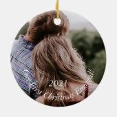フォト婚約ホリデーキープサケクリスマスセラミ セラミックオーナメント (裏面)