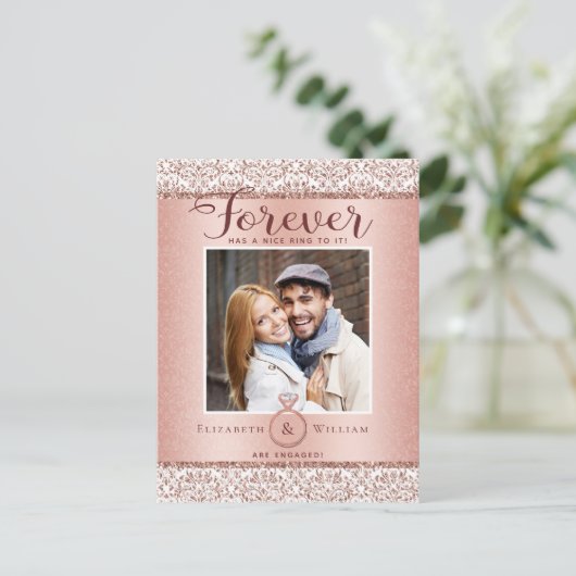 フォト婚約発表バラ金ゴールドはがき インビテーションポストカード (スタンド正面)