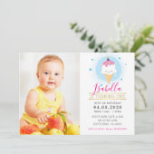 フォト子供の誕生日パーティーカラフルかわいいアイスクリーム 招待状 (スタンド正面)