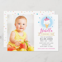 フォト子供の誕生日パーティーカラフルかわいいアイスクリーム 招待状