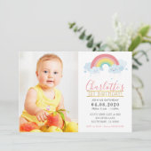 フォト子供の誕生日パーティーカラフルパステルレインボー 招待状 (スタンド正面)