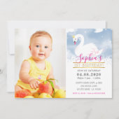 フォト子供の誕生日パーティースワンプリンセスブルーピンク 招待状 (正面)