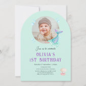 フォト子供の誕生日招待状、紫ティール（緑がかった色） 招待状 (正面)