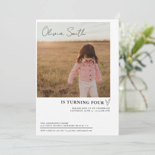 フォト子供の誕生日、フォト誕生日招待状 招待状 (スタンド正面)