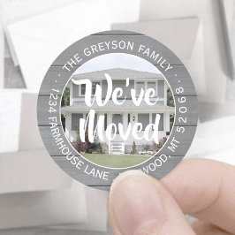 フォト引っ越しましたグレーウッド差出人住所ラベル ラウンドシール