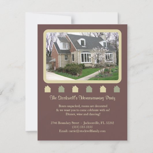 フォト引っ越し祝いパーティー招待状 – ブラウン 招待状 (正面)