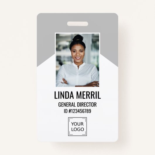 フォト従業員の会社ロゴセキュリティグレー バッジ (正面)