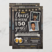 フォト応援とビアーズ50誕生日招待状 招待状 (正面/裏面)