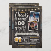 フォト応援とビアーズ80誕生日招待状 招待状 (正面/裏面)