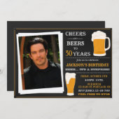 フォト応援とビールの招待アダルト誕生日 招待状 (正面/裏面)