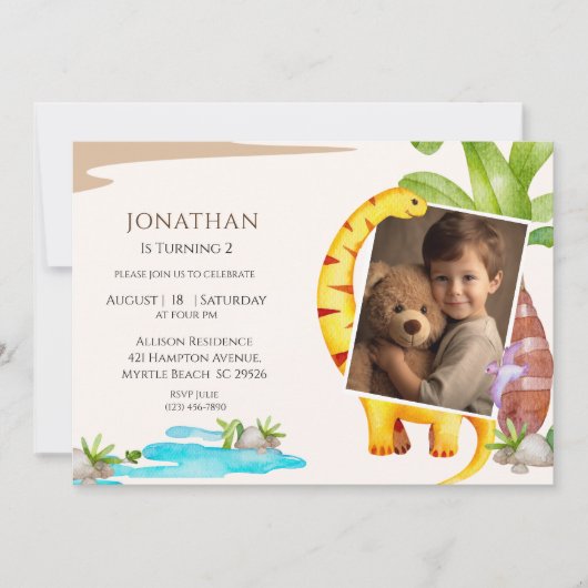 フォト恐竜テーマジャングル誕生日 招待状 (正面)