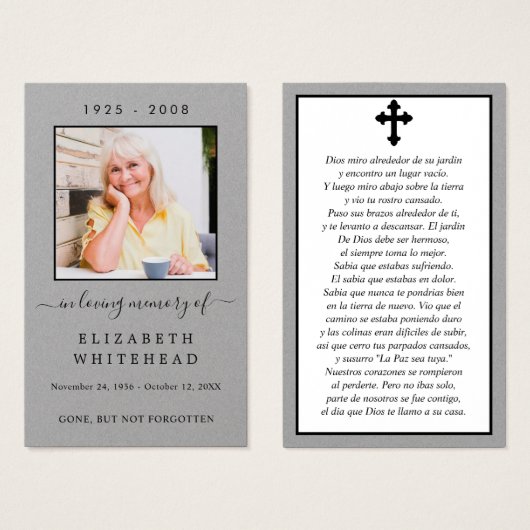 フォト悔やみや弔慰スペインの葬儀祈りの言葉カード (正面&裏面)