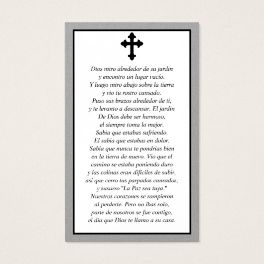 フォト悔やみや弔慰スペインの葬儀祈りの言葉カード (裏面)