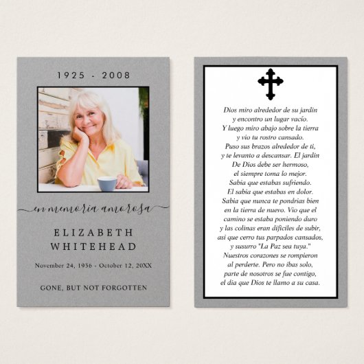 フォト悔やみや弔慰スペインの葬儀祈りの言葉カード (正面&裏面)