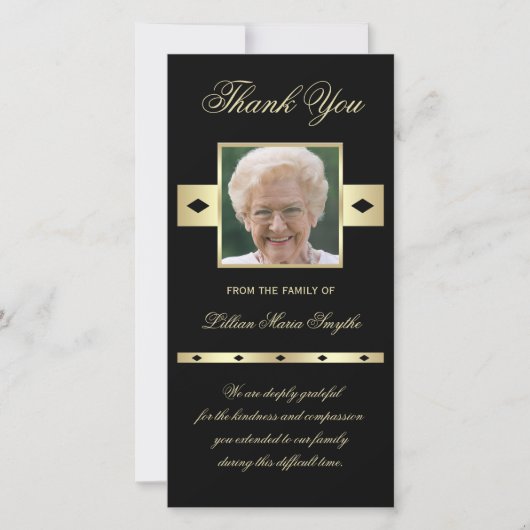 フォト悔やみや弔慰メモリアルありがとうフォトカードブラック サンキューカード (正面)