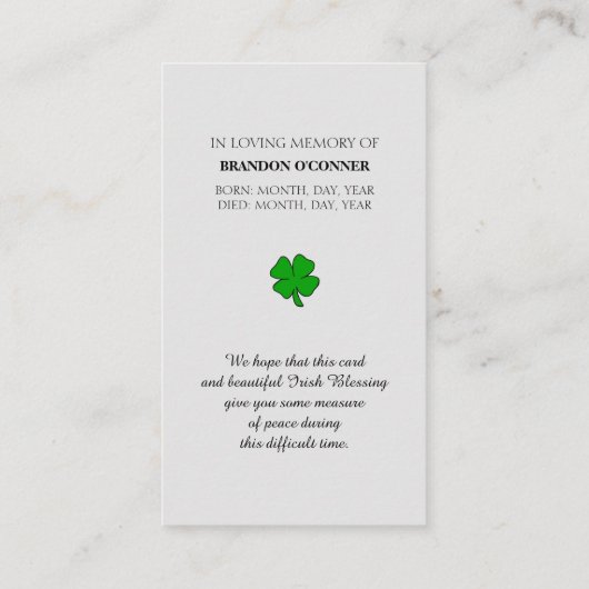 フォト悔やみや弔慰メモリアル祈りの言葉カード 名刺 (裏面)