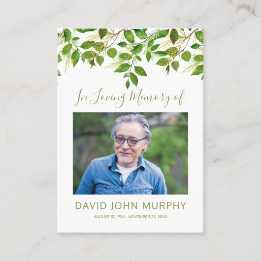 フォト悔やみや弔慰メモリアル祈りの言葉 コーリングカード (正面)