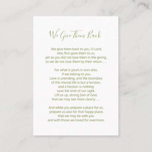 フォト悔やみや弔慰メモリアル祈りの言葉 コーリングカード (裏面)