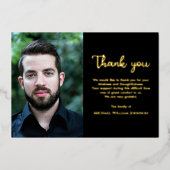 フォト悔やみや弔慰死別葬式ブラック金ゴールド 箔招待状 (正面)