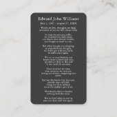 フォト悔やみや弔慰葬儀記念カード 名刺 (裏面)