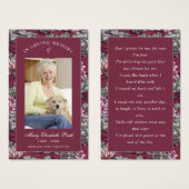 フォト悔やみや弔慰葬儀記念祈りの言葉カード (正面&裏面)