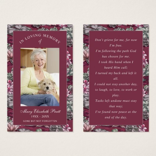 フォト悔やみや弔慰葬儀記念祈りの言葉カード (正面&裏面)