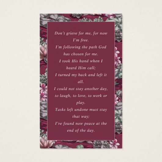 フォト悔やみや弔慰葬儀記念祈りの言葉カード (裏面)