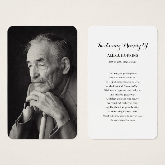 フォト悔やみや弔慰葬儀記念祈りの言葉カード (正面&裏面)