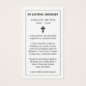 フォト悔やみや弔慰葬儀記念祈りの言葉カード (裏面)