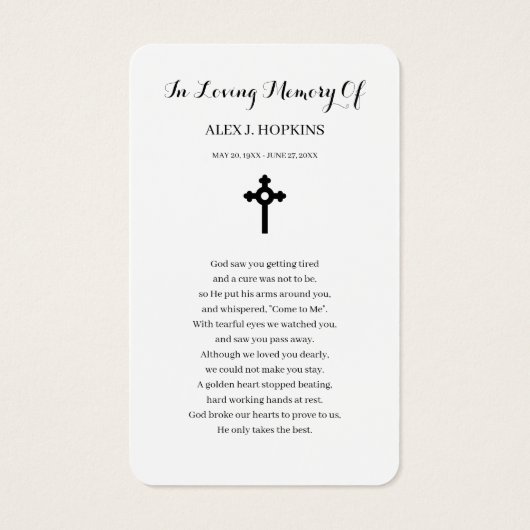 フォト悔やみや弔慰葬儀記念祈りの言葉カード (裏面)