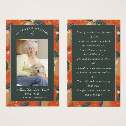 フォト悔やみや弔慰葬儀記念祈りの言葉カード (正面&裏面)