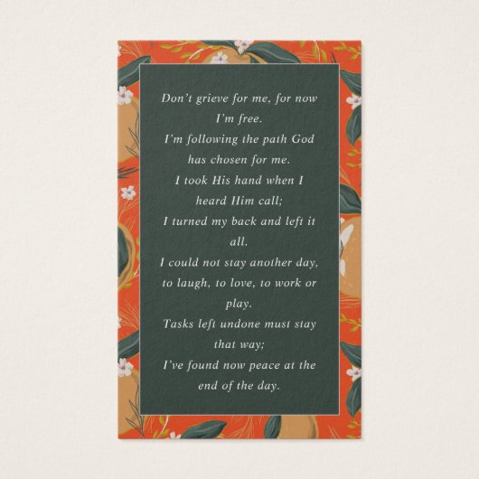 フォト悔やみや弔慰葬儀記念祈りの言葉カード (裏面)