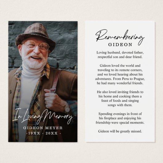 フォト悔やみや弔慰葬儀記念祈りの言葉カード (正面&裏面)