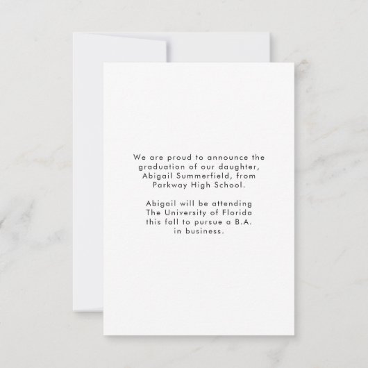 フォト手書きスクリプトの卒業発表 サンキューカード (裏面)