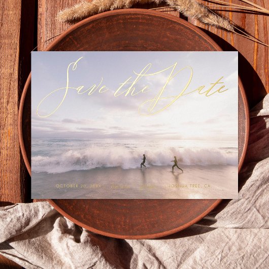 フォト手書きスタイル日付金ゴールドの保存 箔招待状