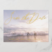 フォト手書きスタイル日付金ゴールドの保存 箔招待状 (正面)