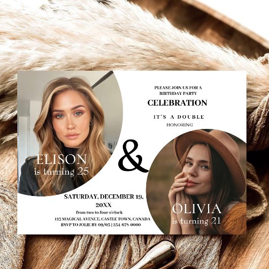 フォト招待状ダブルモダン誕生日招待状 招待状